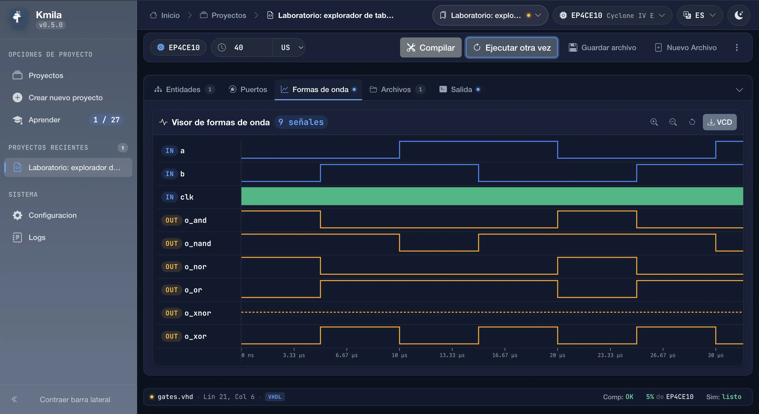Interactive simulation waveforms.